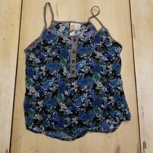 Blue and black floral tank top